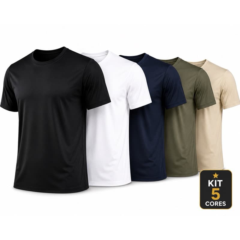 Kit 5 Camisetas Poliamida Premium Masculina Corte a Laser Sem Costura Academia Trabalho Dia a Dia