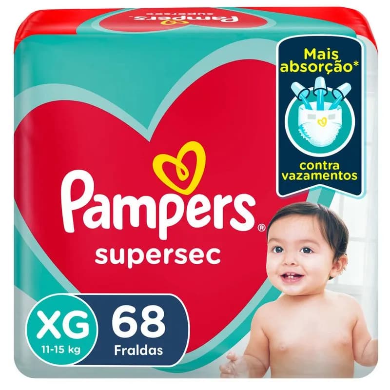 Fralda Pampers Supersec XG com Cobertura Suave 68 Unidades
