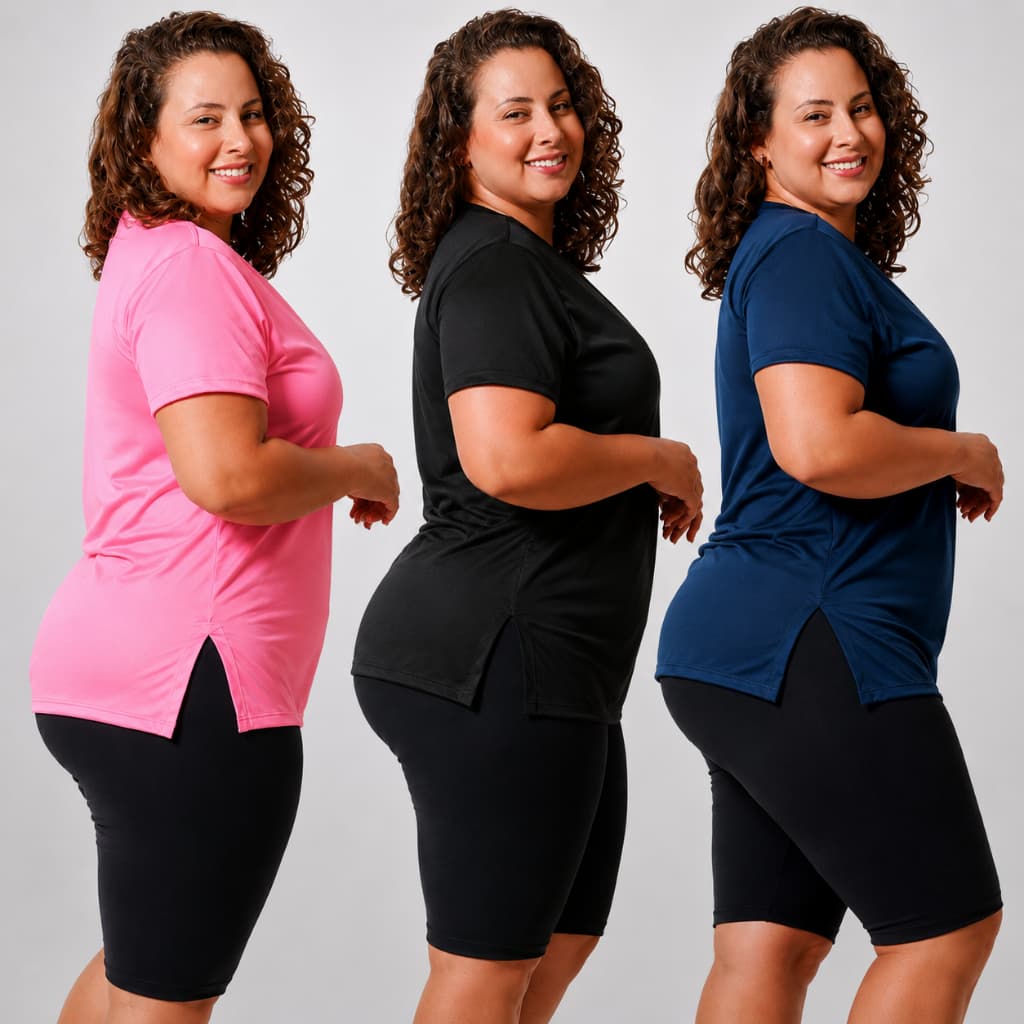 Blusa Fitness Kit 3 peças Tapa Bumbum Plus Size Feminina Roupa Academia Dry Fit Curve - Leves Defeitos