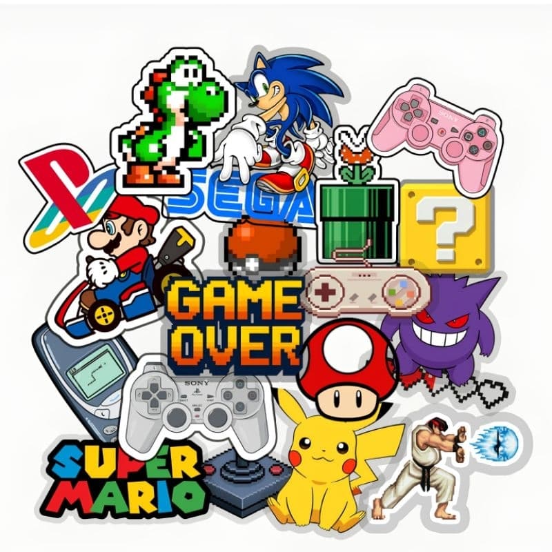 Kit 20 Adesivos Gamer Jogos Retro Mario bros Vídeo Game Para Caderno Notebook Decoração Papelaria