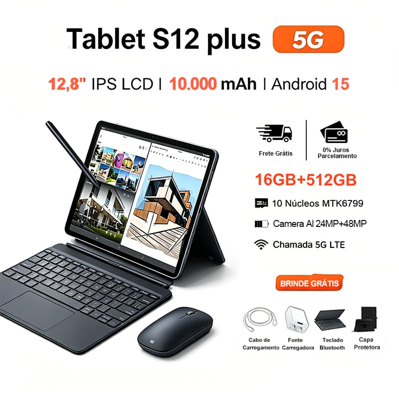 Tablet S12 Plus 12.8" 16+512GB 5G | Bateria 10000mAh | Envio 24h Snapdragon 888 Android 15