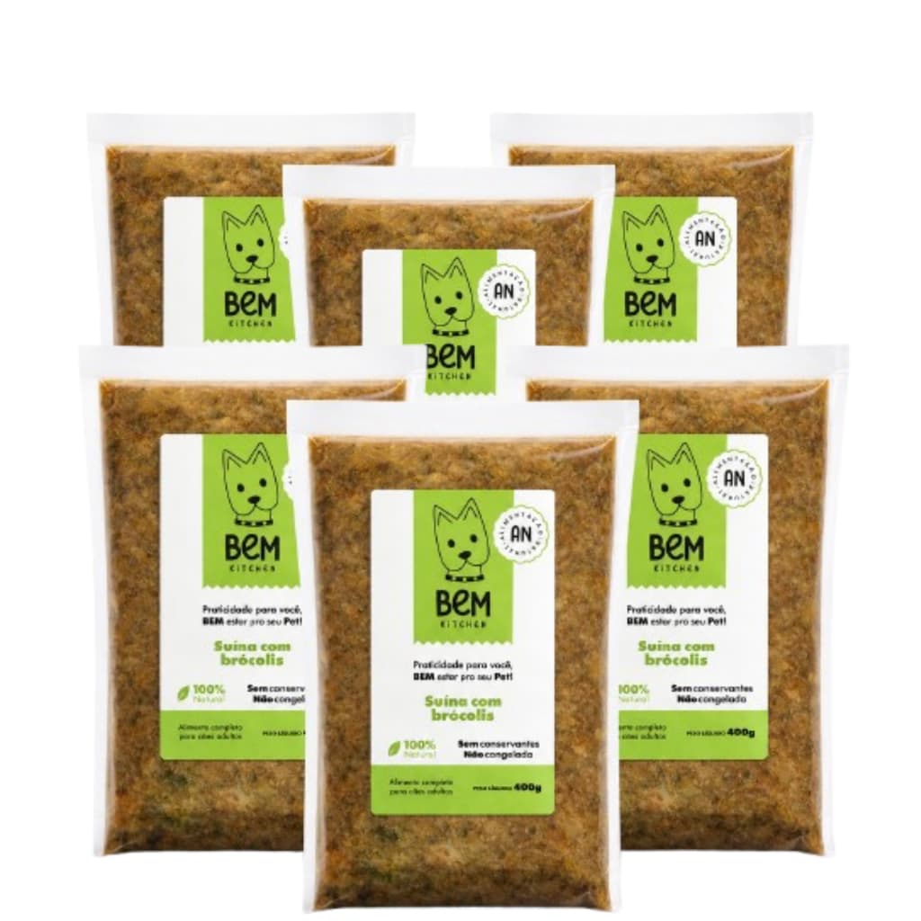 Kit 6 Ração Natural para Cachorro Suína com Abobrinha 400g Comida Natural Saudável Sem Conservantes