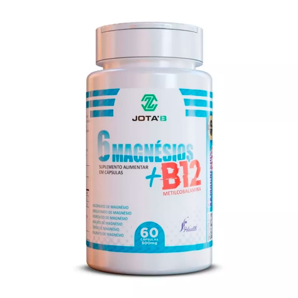 Suplemento 6 Magnésios com Vitamina B12 - Suplemento alimentar poderoso de magnésio +B12