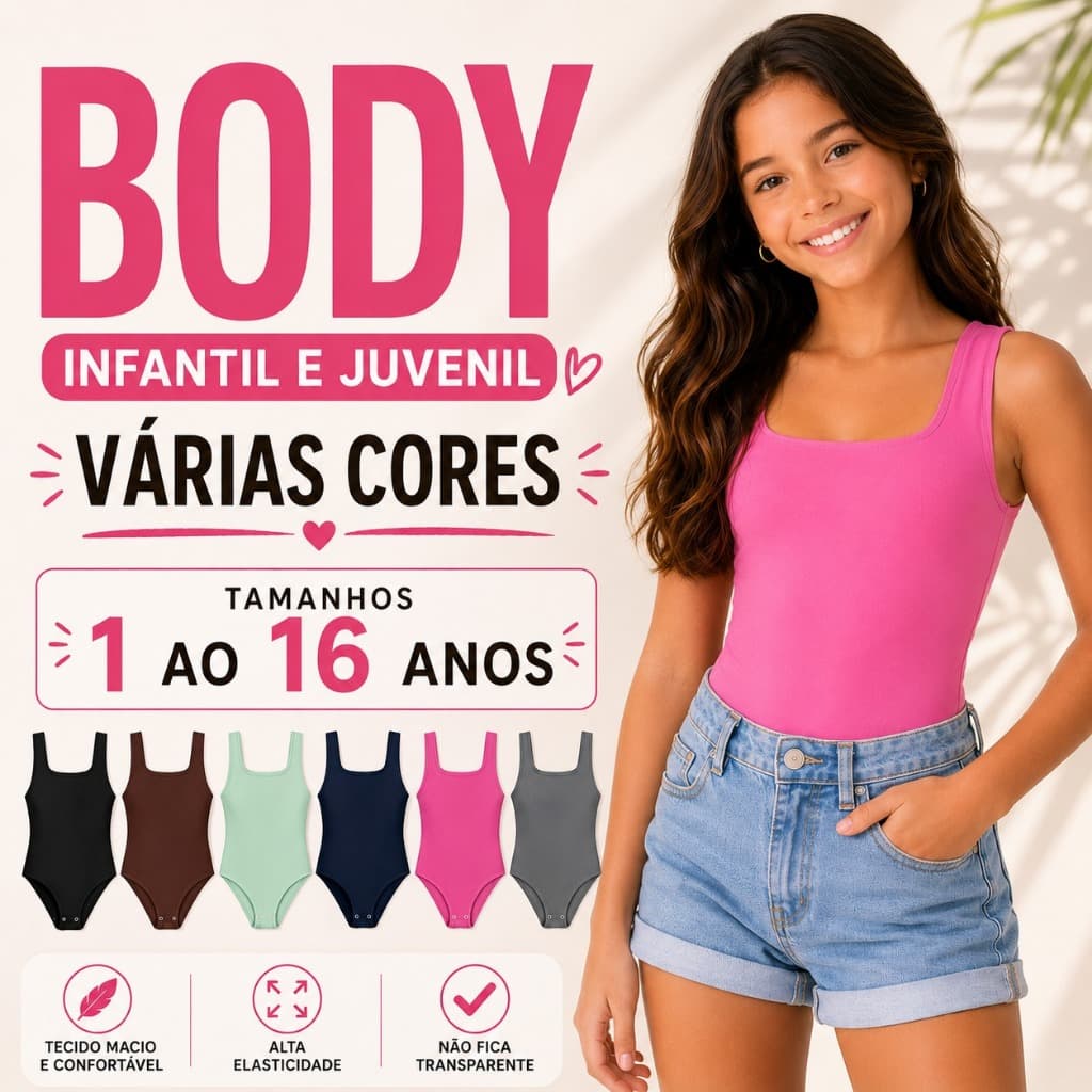 Kit body  Infantil Juvenil Menina Cores Variadas Regata manga Curta infantil Regata verão liso cor neutra