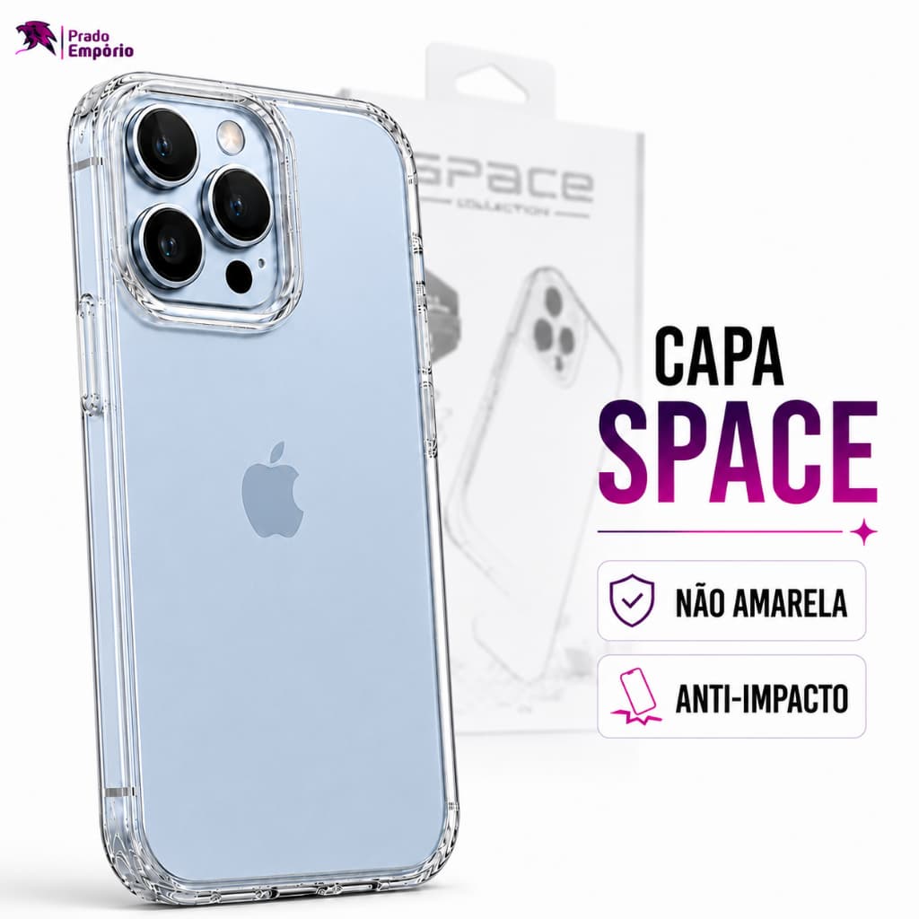 Capa Space IPhone Capinha Case Acrilico Transparente (Não Amarela) IPhone 17 16 15 14 13 12 11 XR XS Pro Max