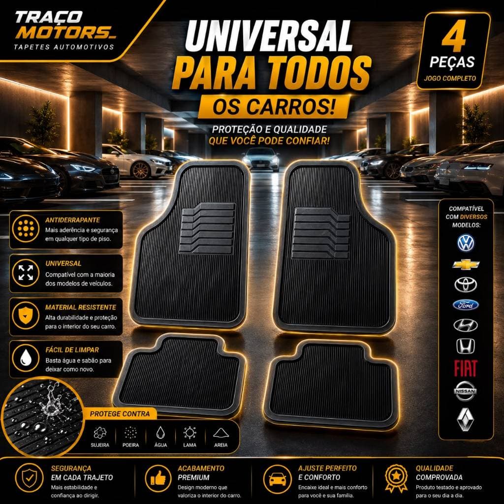 Kit Jogo Automotivo Tapete 4 Peças Antiderrapante Impermeável Universal Todos Modelos
