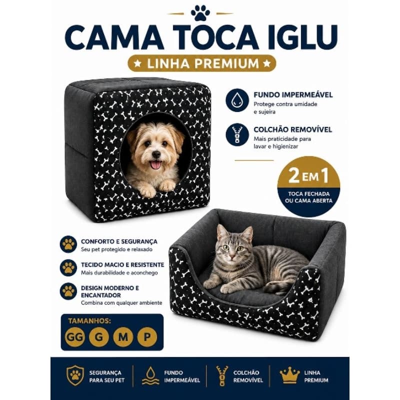 casinha cama toca lglu 3 em 1 para cães e gato tamanhos P,M,G,GG fundo impermeável colchão removível  linha Premium