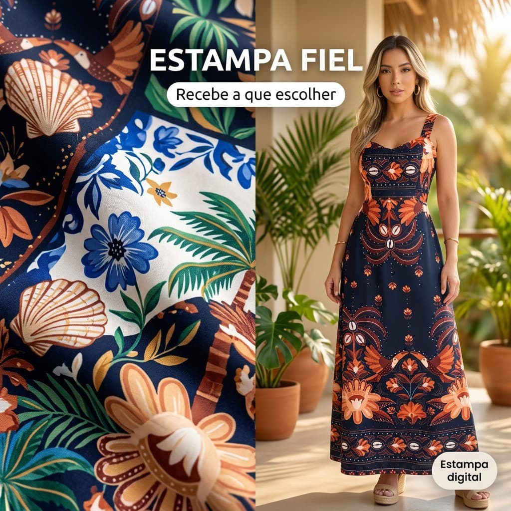 Vestido Longo Floral Tropical Com Bojo Feminino Amarração Ajustável Caimento Impecável