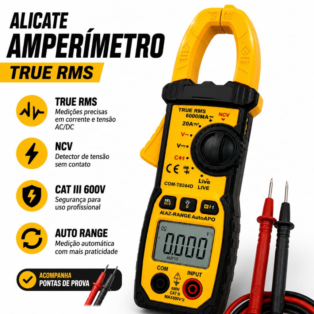 Multímetro Digital e Alicate Amperímetro True RMS NCV Profissional