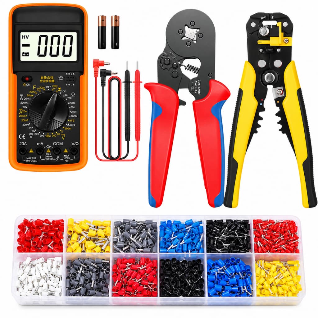 Kit 5 em 1 Completo: Multímetro + Alicate Automático, 1200 Terminais | Ferramentas para Eletricista