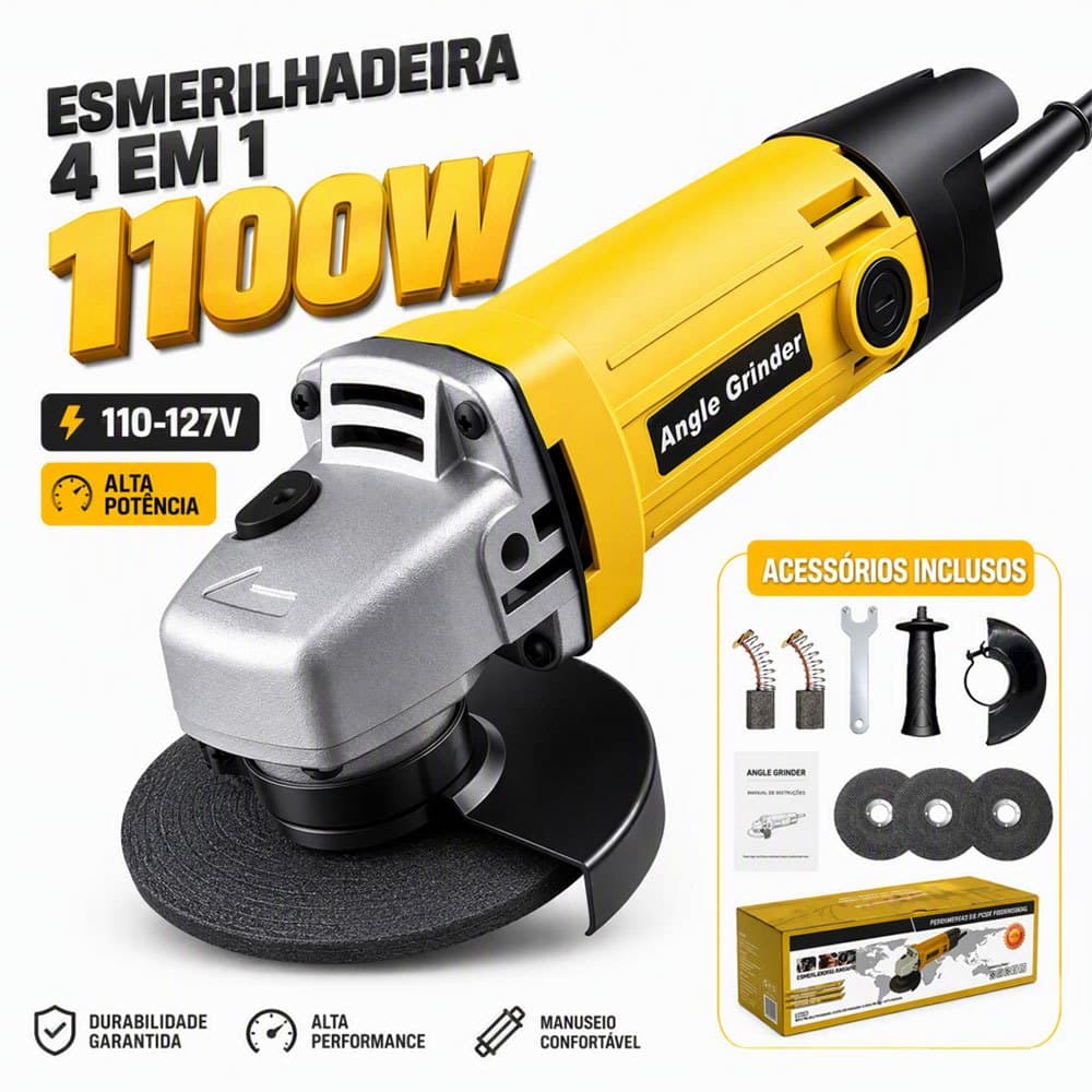 Máquina Esmerilhadeira Elétrica 110-127V 1100W Disco 115mm Alta Performance para Trabalhos Pesados