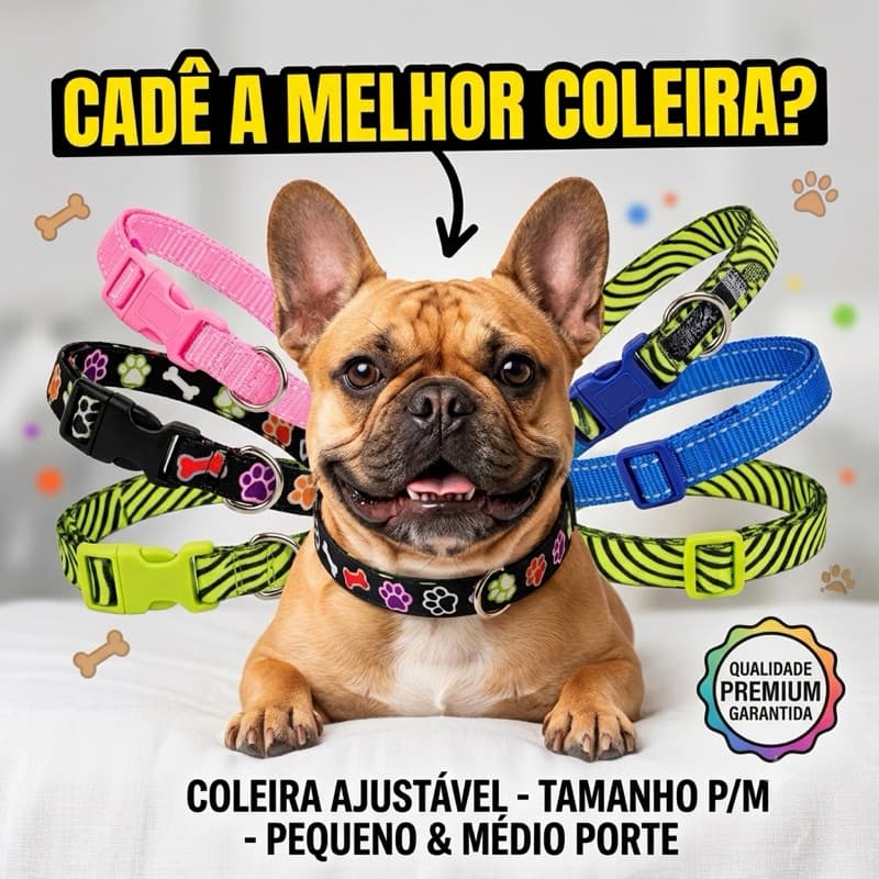 Coleira com Guia para Cachorro Pequeno e Médio Ajustável Nylon Resistente Passeio Pet Diversas Cores