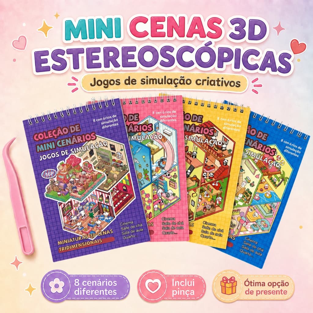 Livro Infantil Cenários em Miniatura 8 em 1 Paisagismo 3D Adesivos