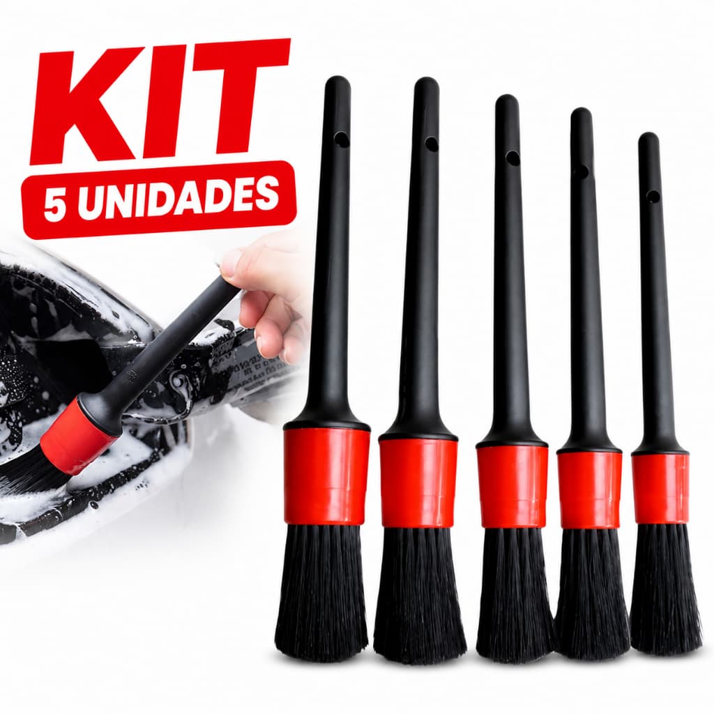 Kit 5 Pincéis Detailing Automotivo Escovas Cerdas Ultra Macias Limpeza Painel Rodas Carro