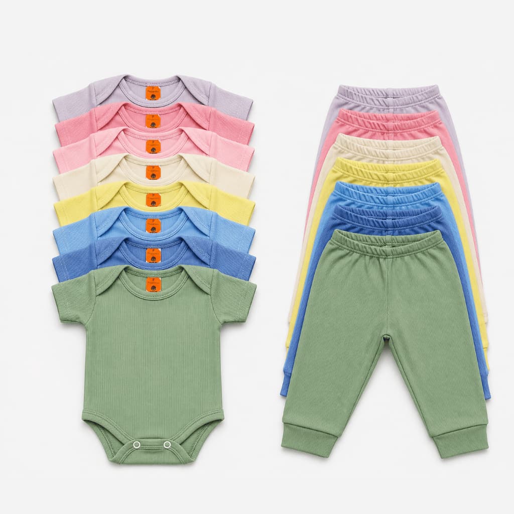 Kit 10 Peças Enxoval Infantil Roupa de Bebê Body Manga Curta e Mijão Canelado Menino Menina