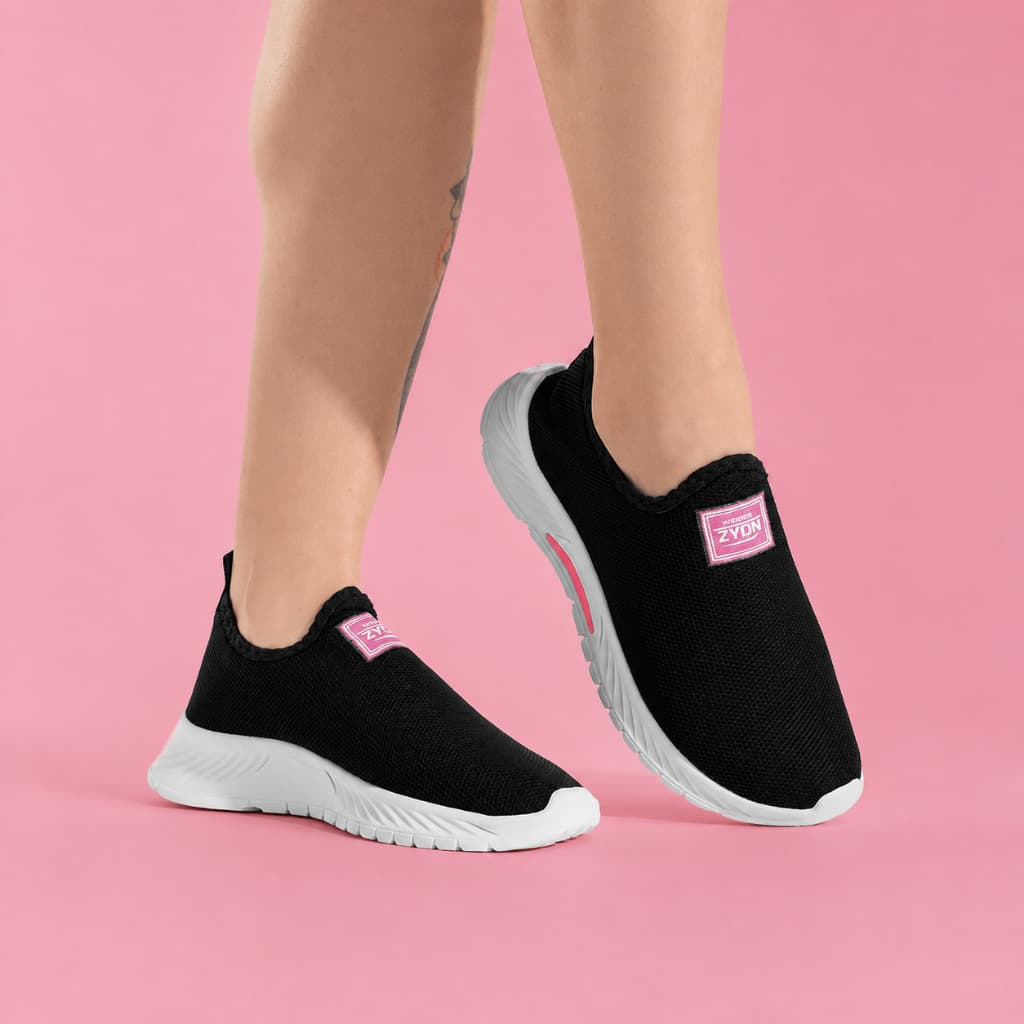 Tênis  meia Feminino Casual Meia Calce Fácil Leve Preto Slip On Sapato Confortável Academia Promoção