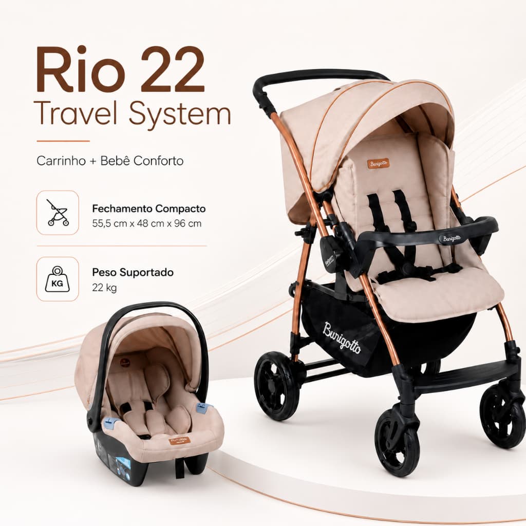 Carrinho de Bebê Travel System + Bebê Conforto Passeio Rio 22 Burigotto