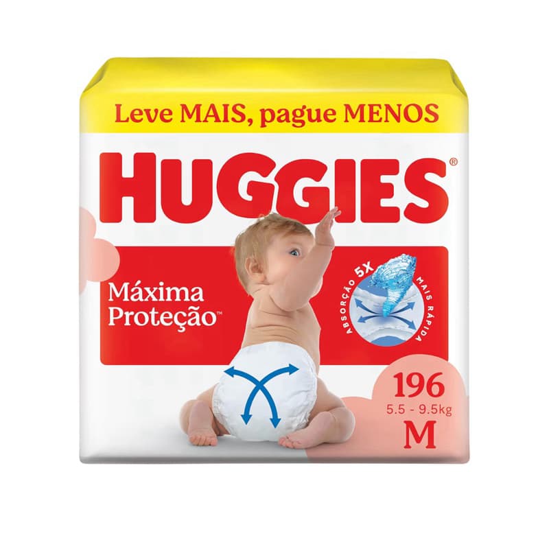 Fraldas Huggies máxima proteção Tamnho M com 196 unidades