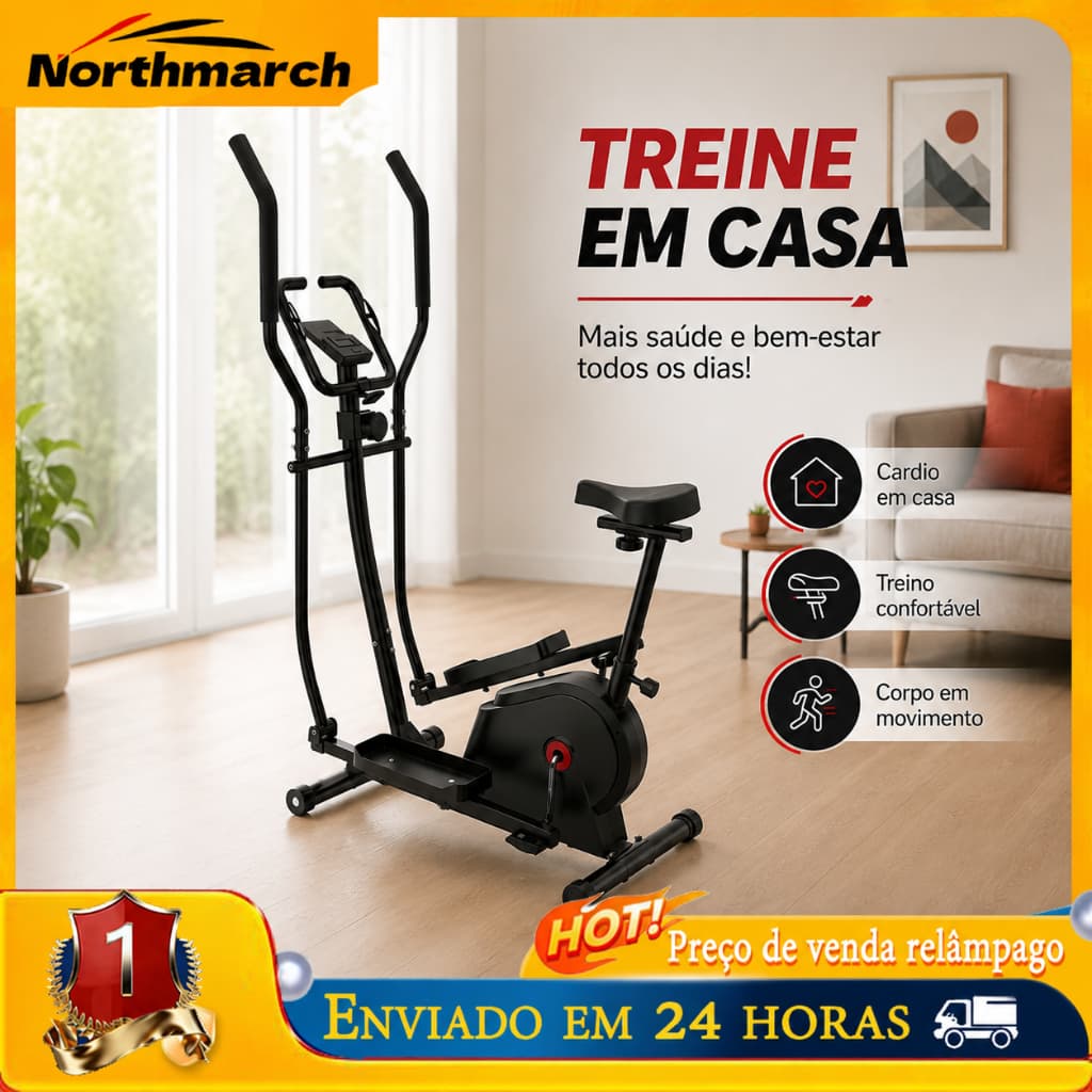 Bicicleta Ergométrica 2 em 1 Elíptico Aparelho de Treino Cardio para Exercício em Casa