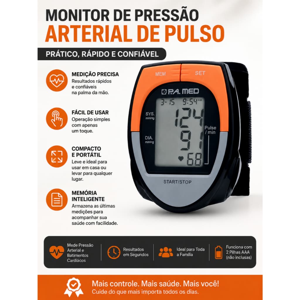 Aparelho de Pressão Arterial Digital de Pulso Medidor BPM121 com Estojo