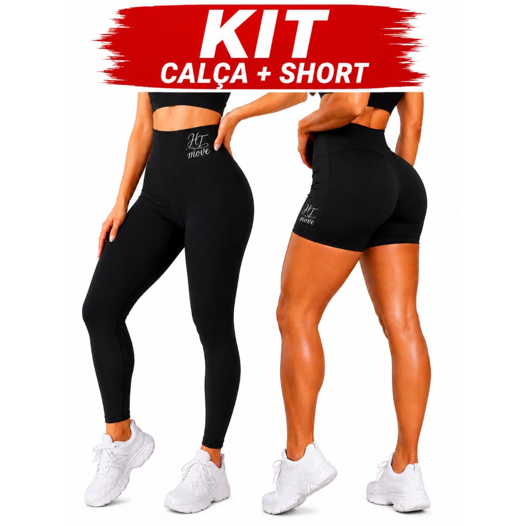 Kit Calça + Short Legging Fitness Feminina Cintura Alta Empina Bumbum Academia Roupas Femininas