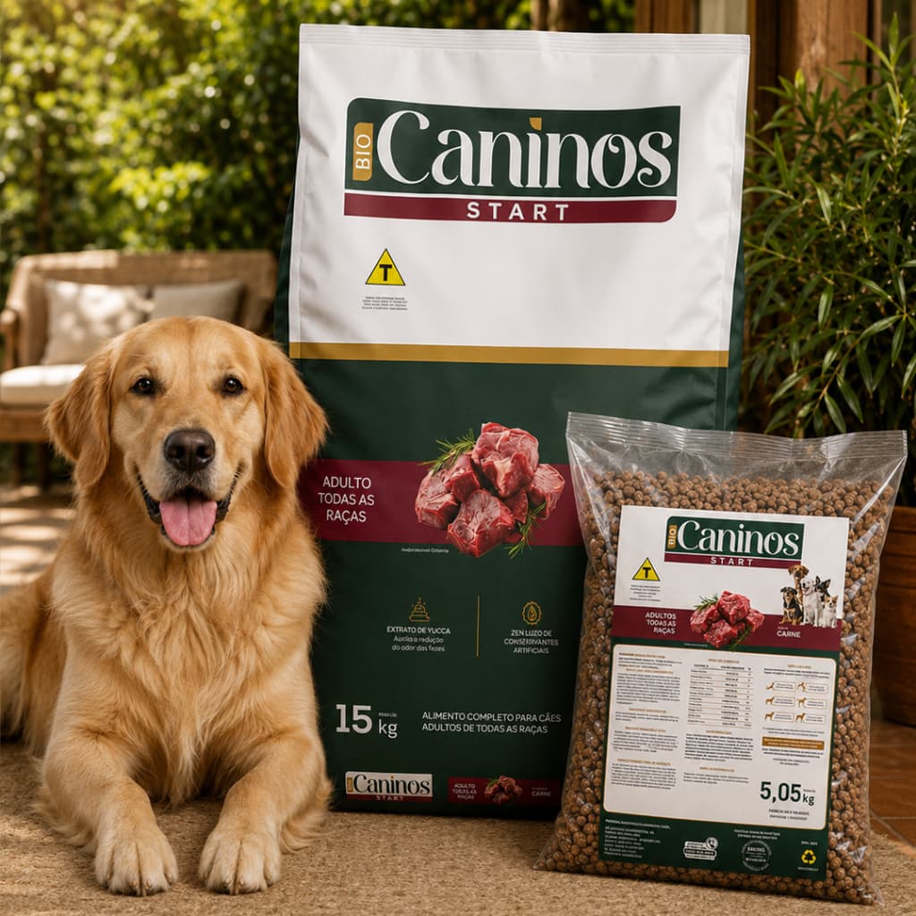 Ração Para Cachorro Adulto Caninos Start Sabor Carne 18% Proteína Todas as Raças