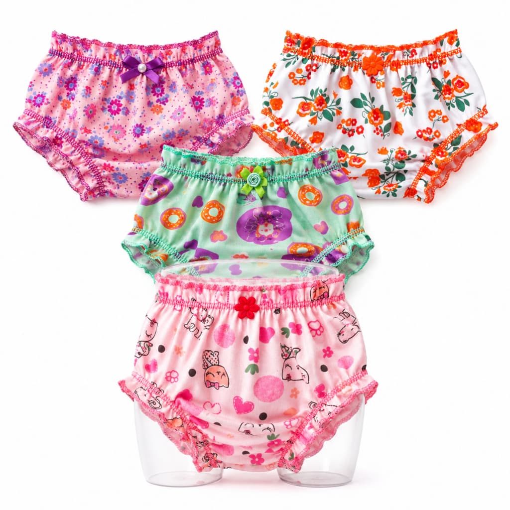 Kit 1 a 10 Calcinhas Infantis Frufru Tapa-Fralda Bunda Rica para Bebê e Menina Estampadas Sortidas