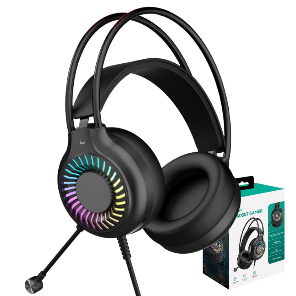Headset Gamer Com Fio RGB LED Microfone USB P2 40mm Onistek Para PC PS4 Xbox Notebook