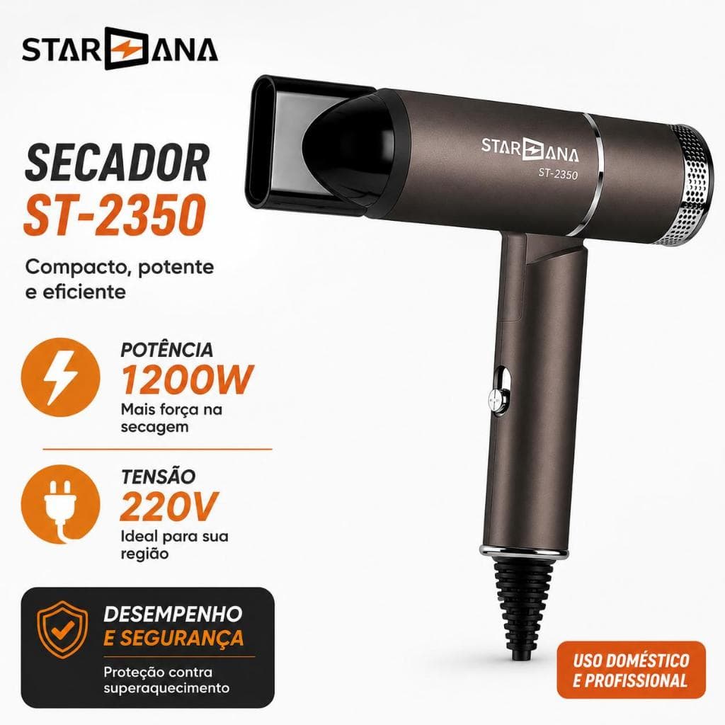 Secador Cabelo 1200W 220V Compacto Potente Uso Profissional