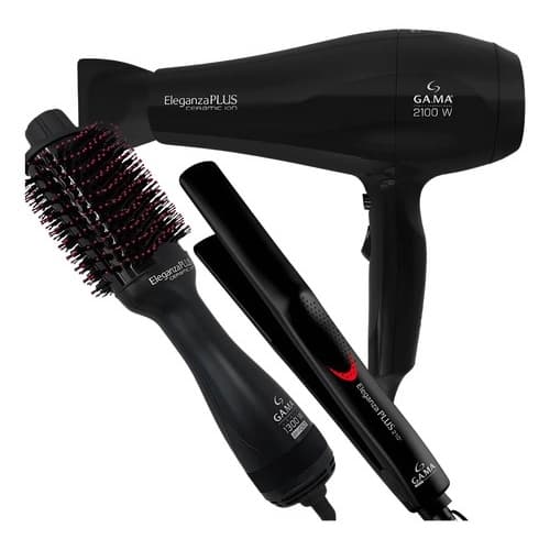 Kit Secador De Cabelo Profissional Gama Escova Secadora Chapinha Prancha Alisadora Eleganza Plus Bivolt Cabelos