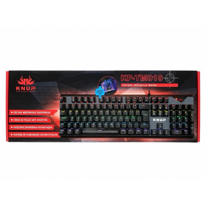 Teclado Mecânico Gamer Switch Blue Led Rgb 7 Cores Rainbow 12 Funções Anti Ghosting Abnt2 Usb para Pc Notebook