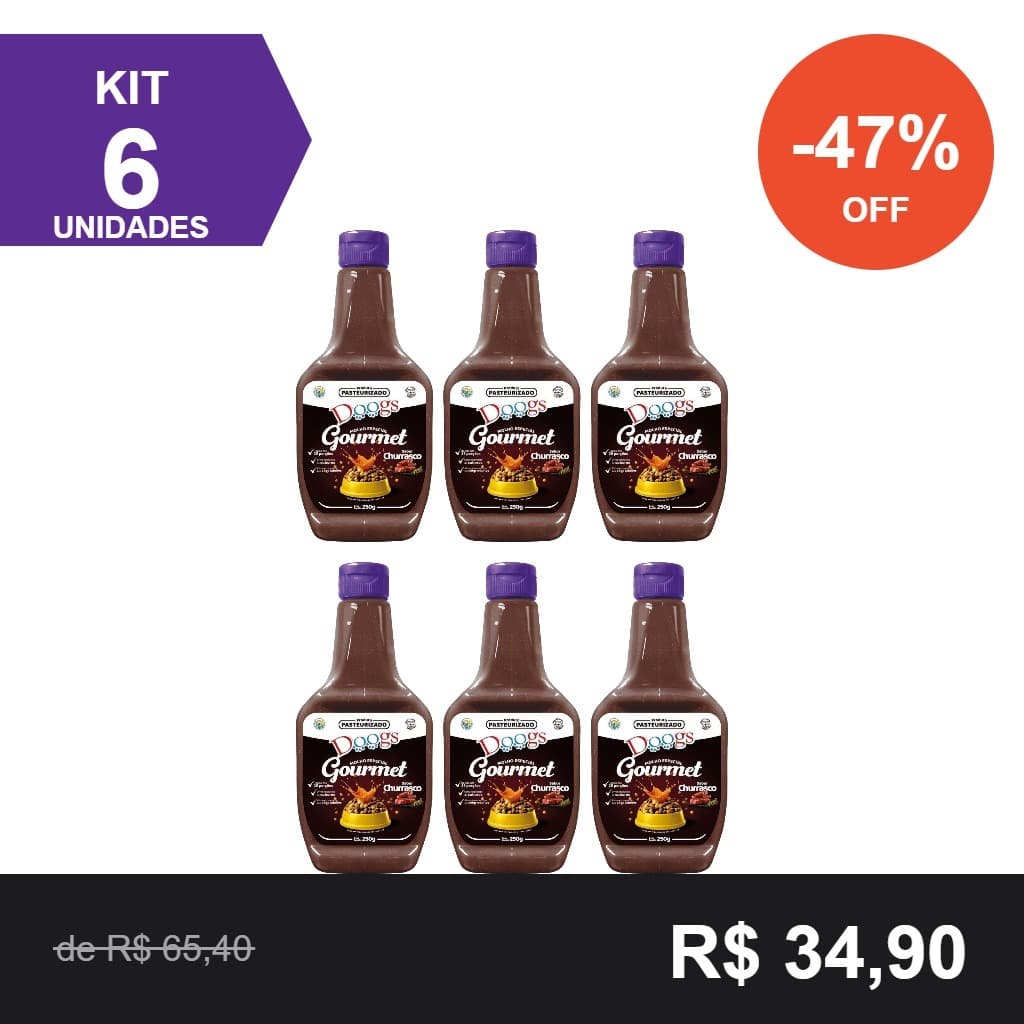 Kit 6 Molhos Para Ração de Cachorro 250g Cremoso Sabores Sortidos Petisco Líquido Cães Adultos Doogs Gourmet