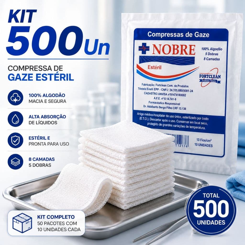 Compressa De Gaze Esteril Pacote Com Kit 500 Unidades Ideal Para Curativo