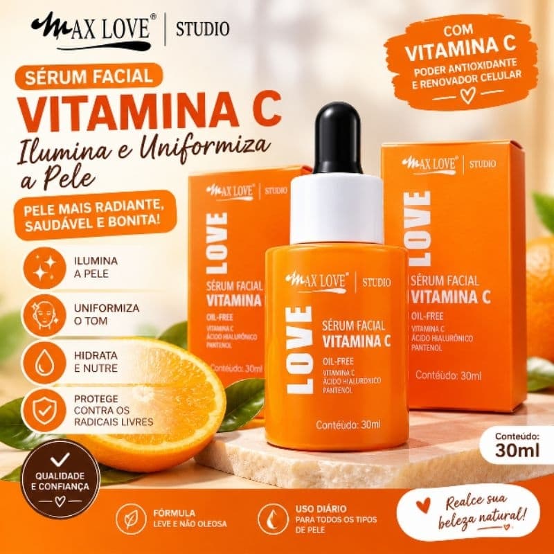 Sérum Facial Max Love 30ml com Vitamina C Oil Free Ilumina e Uniformiza a Pele