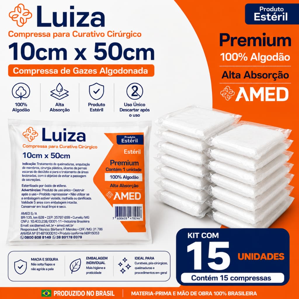 Curativo Algodonado Estéril 10cm x 50cm (Aberto) Tipo Zobec - 15 Unidades - AMED