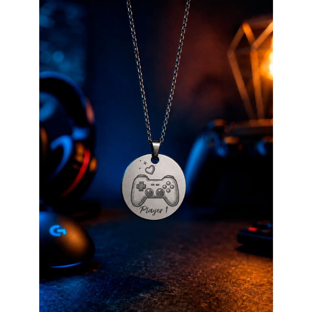 Colar Gamer Casal Player 1 Player 2 com Pingente Controle de Videogame em Aço Inox