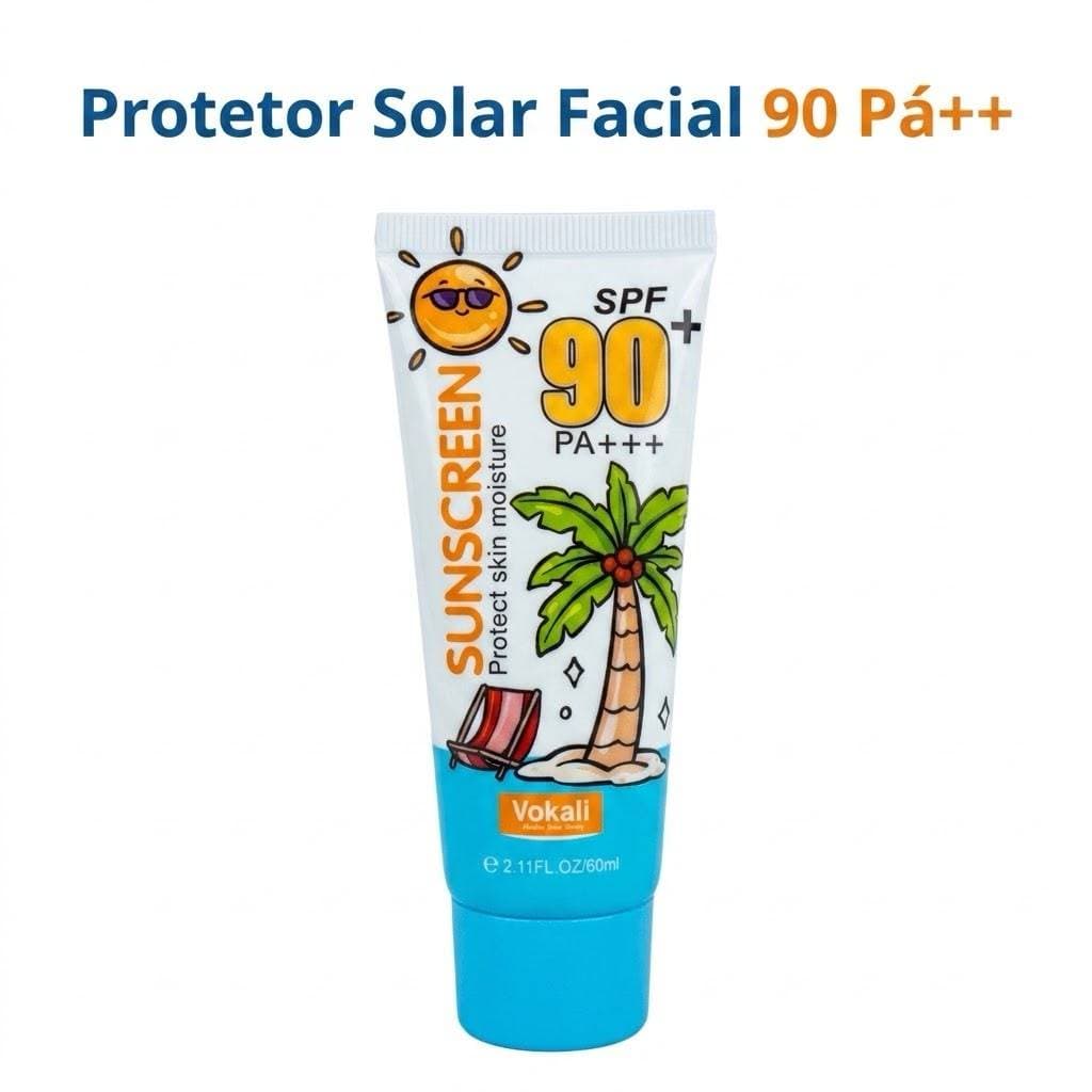 Protetor Solar Facial Vokali FPS 90 PA++ 60ml Toque seco Alta Proteção UVA UVB Filtro Solar para o Rosto