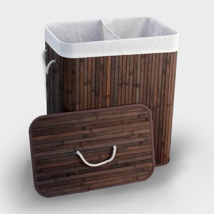 Cesto De Roupa Bambu Com Tampa E Alça 70 Litros Organizador Grande Dobrável Banheiro`