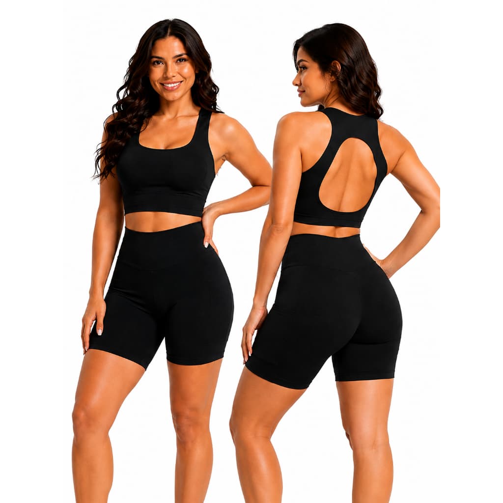 Conjunto Academia Feminino Top + Short Fitness Cintura Alta Roupa Academia Top Fitness Moda Fitness REF1310