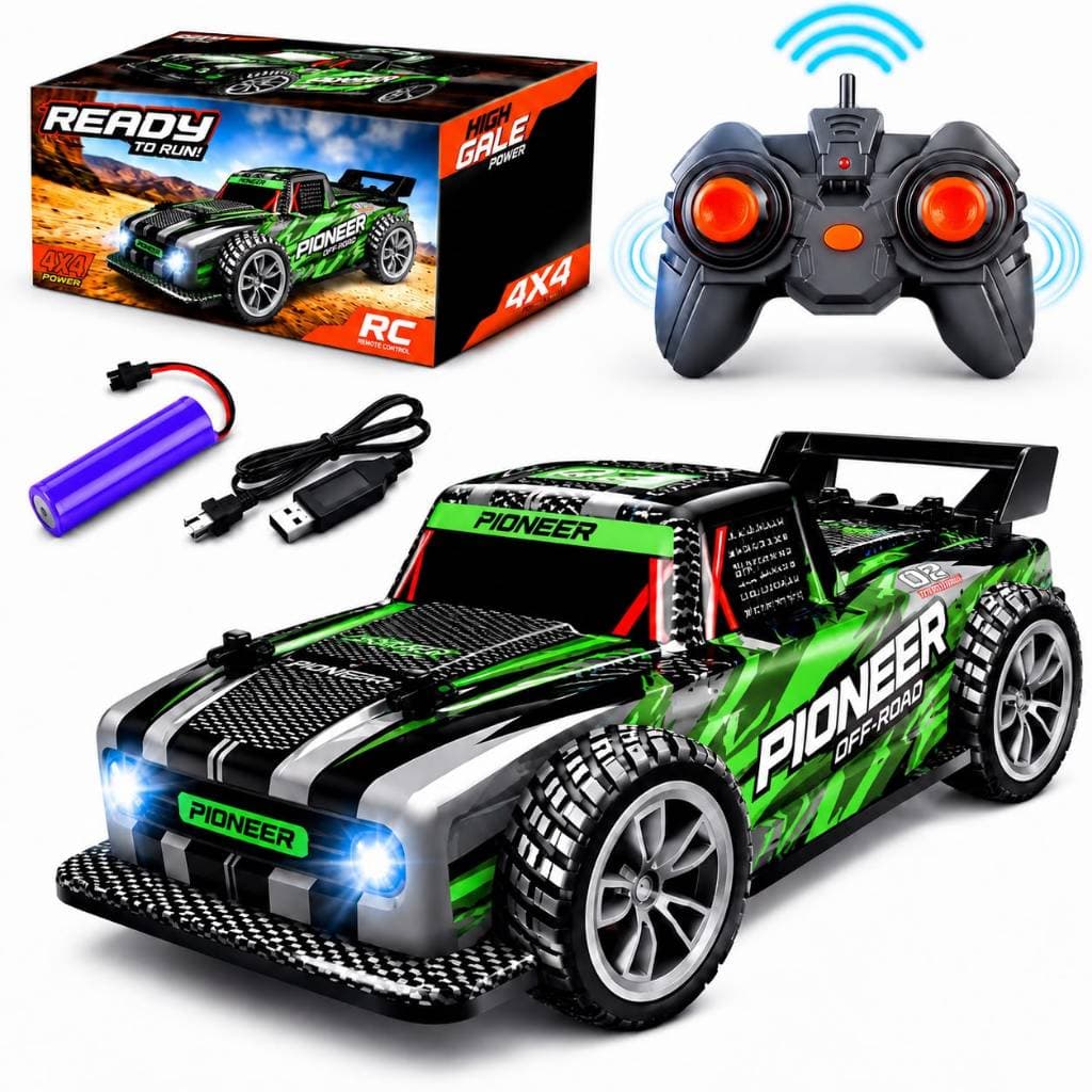 Carrinho Controle Remoto 4x4 Off Road 2.4GHz Recarregável com Luz LED Alta Tração