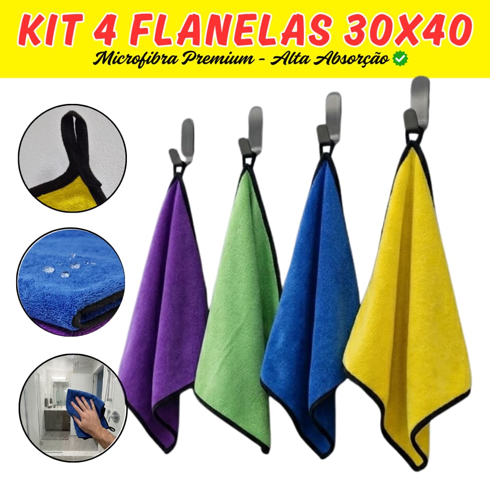 Kit Toalha Pano Limpeza 30x40 36g 2 Lados Limpar Carros sem Arranhar Multiuso De Microfibra Macia