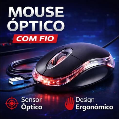 Mouse Óptico USB Com Fio 1200 DPI 1 UN Para PC Notebook Trabalho Estudo Gamer