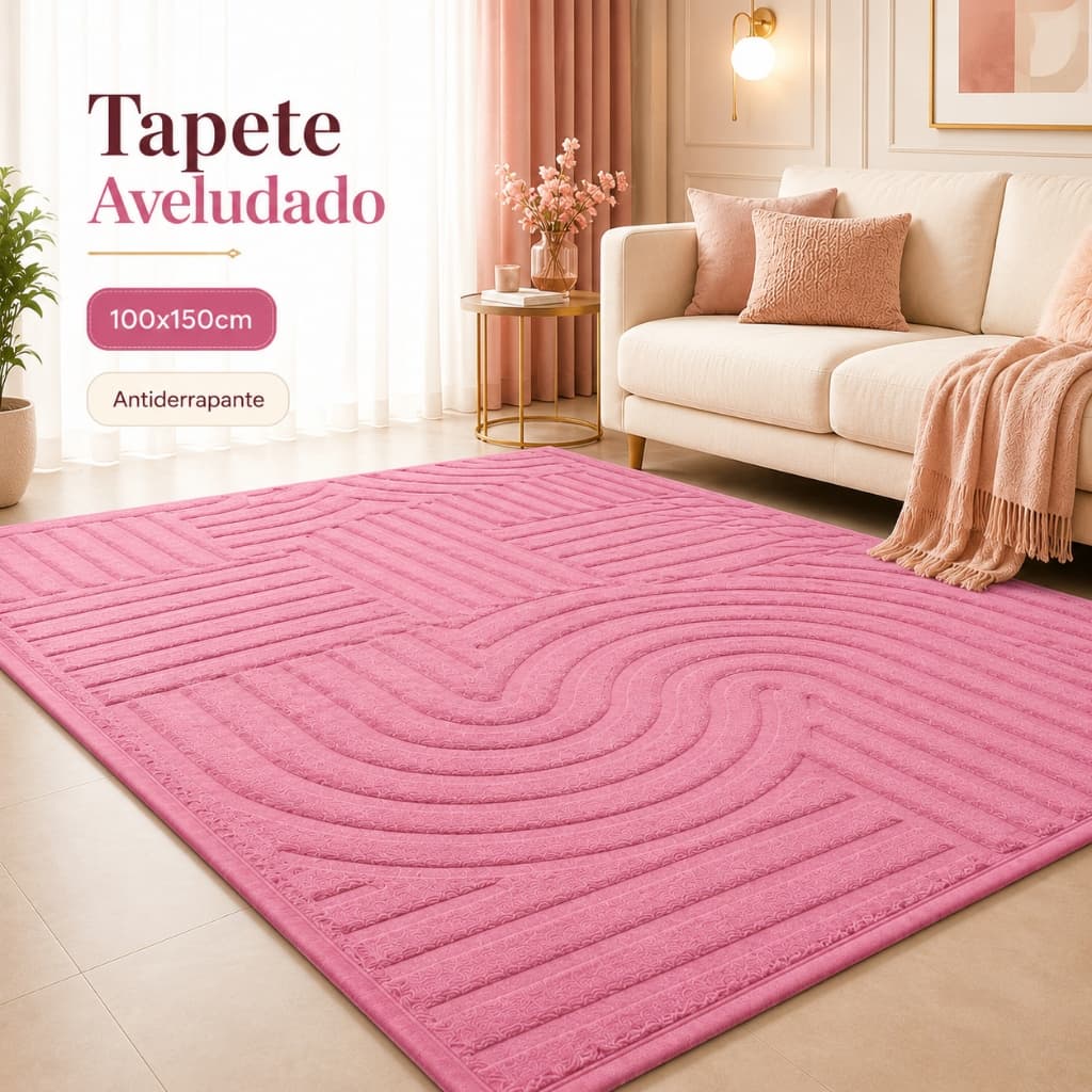 Tapete Geométrico Aveludado 100x150cm Antiderrapante Macio Hipoalergênico para Sala Quarto Cozinha Corredor