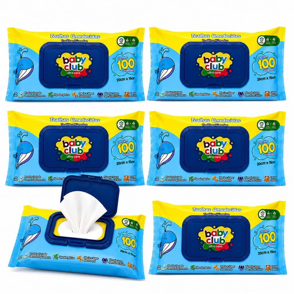 Kit Toalhas lenço Umedecidas Baby Club Tradicional 100 Folhas | Lencinho Umedecido para Bebê