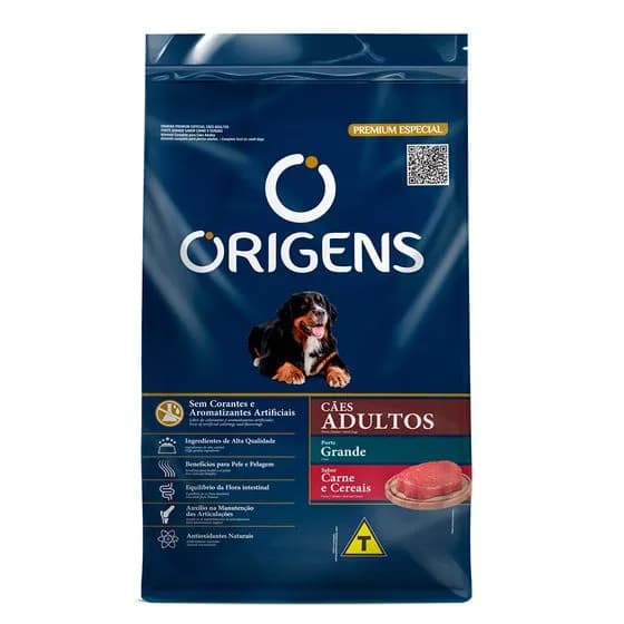 Ração Origens para Cachorro Adulto Porte Grande Carne e Cereais 15kg Cães Raças Grandes