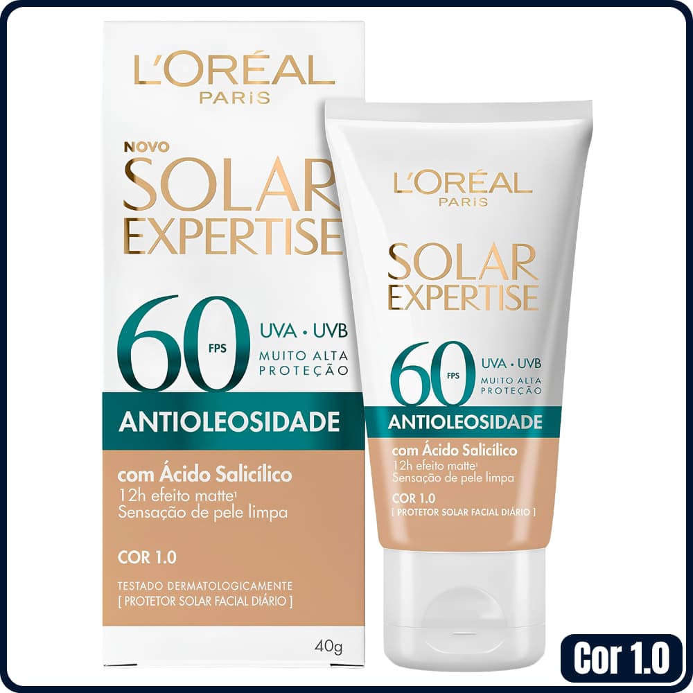 Protetor Solar Facial Com Cor 1.0 (Clara) e Antioleosidade Loreal Paris Expertise FPS60 40g