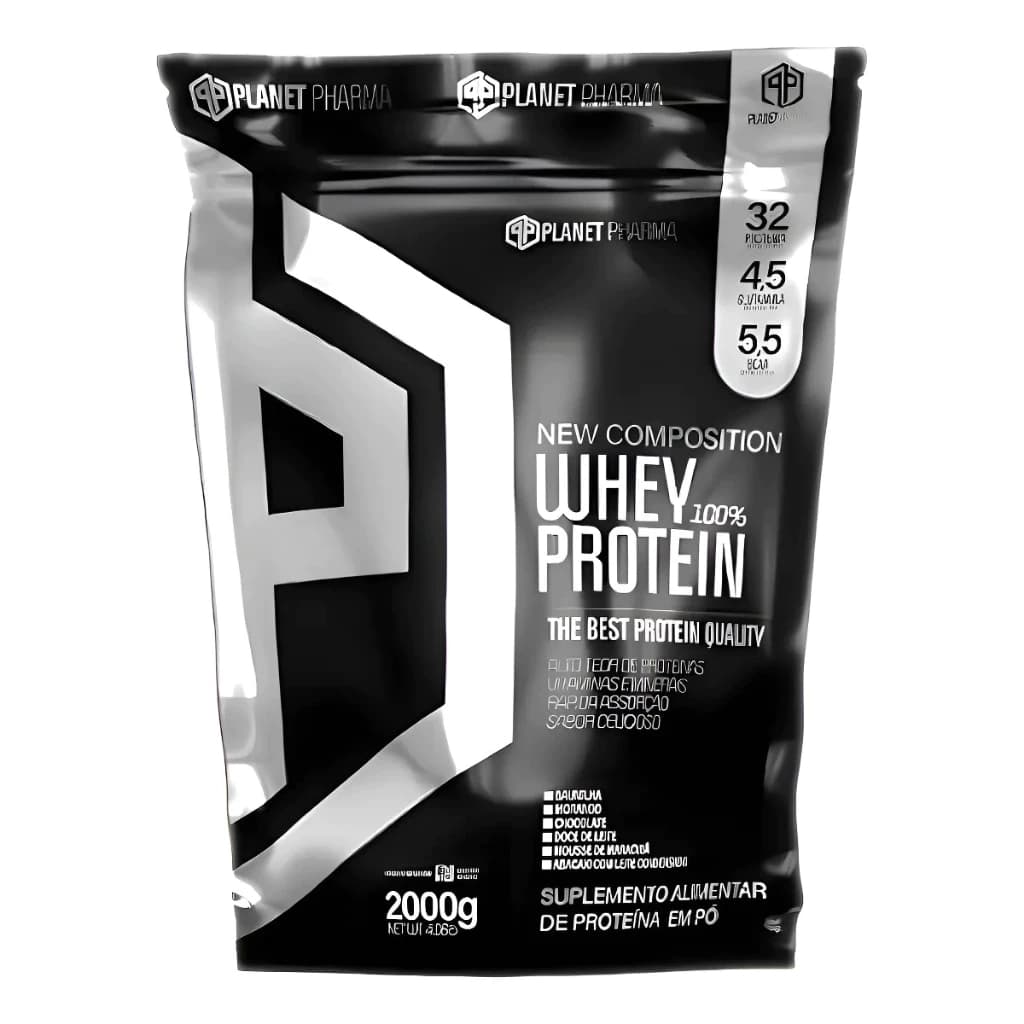 100% Whey Protein 2kg 32g Proteína / Dose - Planet Pharma sabor Chocolate