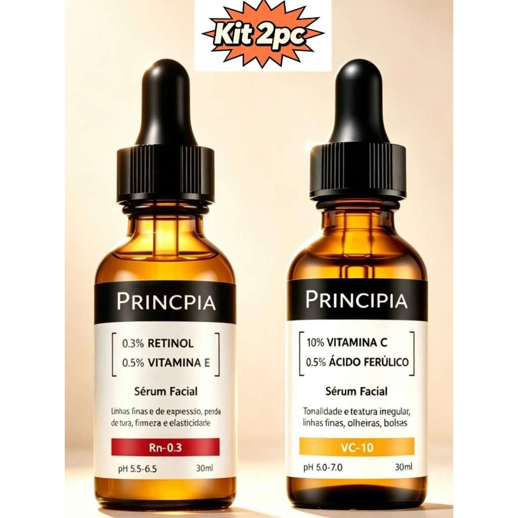 Kit 2 Séruns Faciais Principia Tratamento para Pele Hidratação Profunda Anti‑Idade Clareamento Uniformiza Tom Cuidado Di
