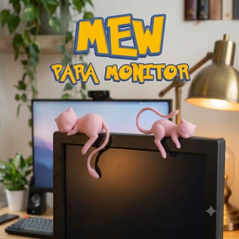 Mew Pokémon Decoração Geek para Setup monitor gamer estante prateleira