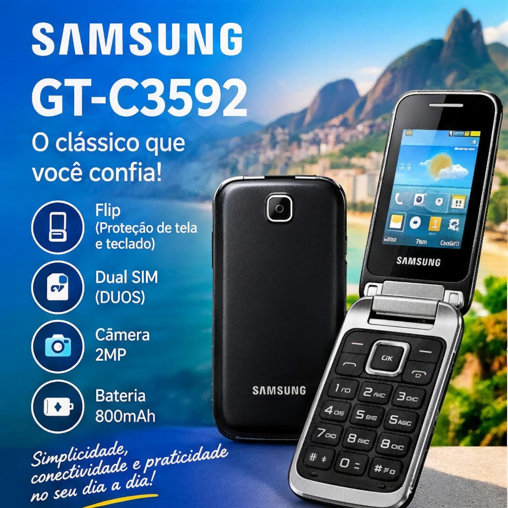 Celular Samsung GT-C3592 Dobrável Dual Chip Tela 2.4 Teclado Físico 2MP Bateria Longa Duração 32GB Celular Sênior
